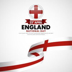 England st george's day greeting card, square banner background with warving ribbon flag