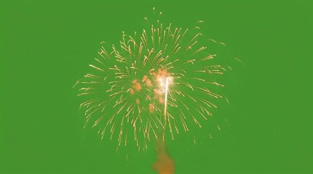  Exploding fireworks with fiery flames on green screen background for overlay use