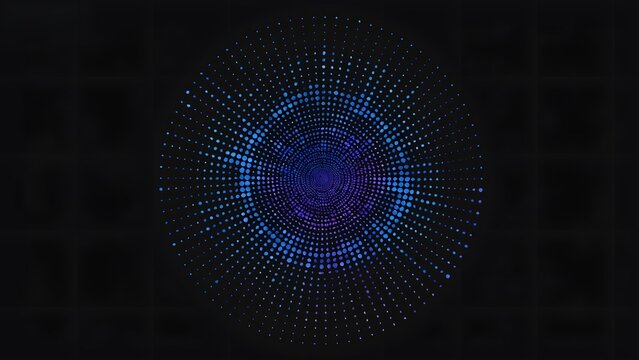 Abstract digital pattern with concentric circles of glowing dots forming a radial design on a dark background