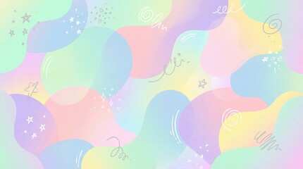 Pastel Whimsical Abstract Background with Soft Organic Shapes and Doodle Elements