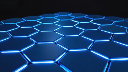 Blue illuminated hexagonal grid pattern on a dark background