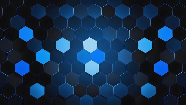 Abstract hexagonal pattern with blue gradient tiles on a dark background - Powered by Adobe