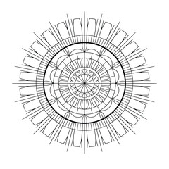High contrast black and white circular mandala with radiating lines and geometric patterns vector