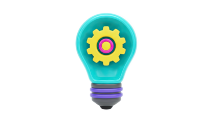 3D Creative Idea Lightbulb with Cogwheel on transparent background