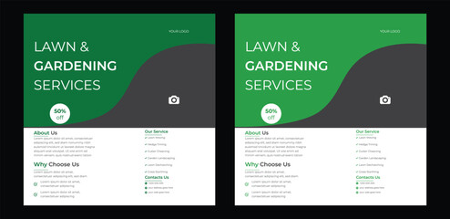 Lawn garden or landscaping service social media post and web banner template design concept  social media banner template design. Agricultural and farming services social media post and web banner tem