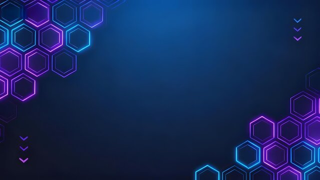 Abstract digital background with glowing hexagonal patterns in blue and purple hues