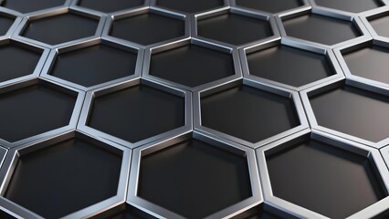 Close-up of a metallic hexagonal grid pattern with reflective surfaces