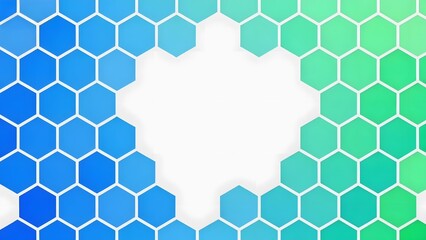 Gradient hexagonal pattern with blue to green color transition forming a central white space