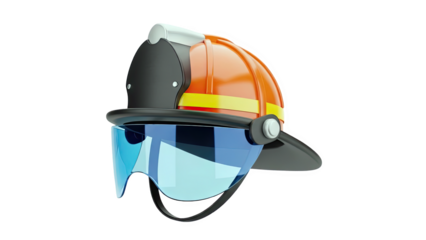 3D Firefighter helmet with visor on transparent background
