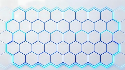 Hexagonal grid pattern with glowing blue outlines on a light background