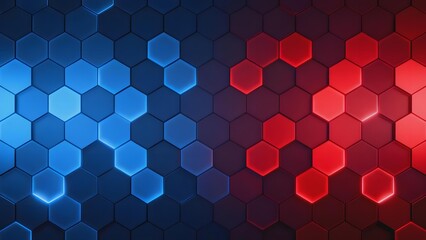 Abstract hexagonal pattern with blue and red gradient lighting