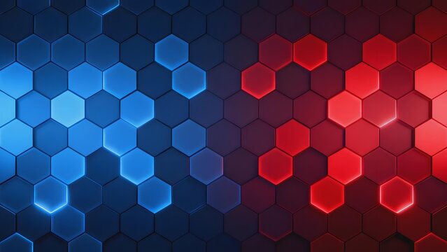 Abstract hexagonal pattern with blue and red gradient lighting