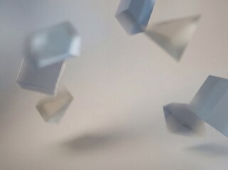 Floating Geometric Prisms with Soft Focus and Subtle Shadows Abstract Design