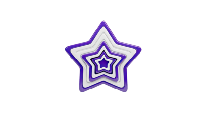 3D Concentric Purple and White Stars on transparent background