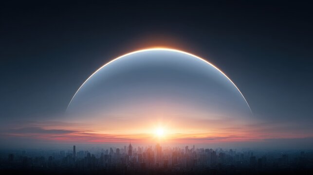 Breathtaking Sunrise Over Urban Cityscape with Horizon Glow and Dramatic Scenery in Modern Metropolis Displaying Nature's Beauty