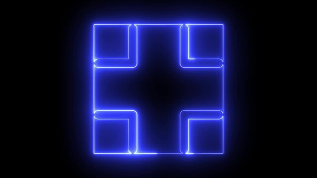 LED screens projection technology with glowing neon blue line frame pattern on black background. 4k video growing,  cube rectangle design