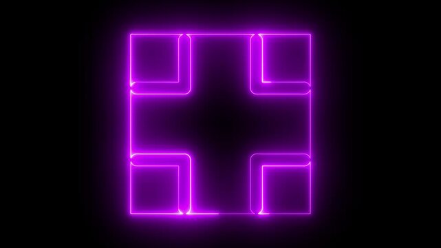 LED screens projection technology with glowing neon blue line frame pattern on black background. 4k video growing, abstract cube rectangle 