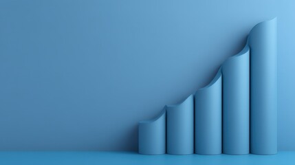 Abstract blue background with ascending rolled paper representing growth, progress, and success in business, finance, and analytics visuals