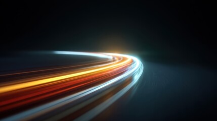 Smooth light trails creating dynamic motion on a dark background, showcasing vibrant colors in a captivating abstract display of speed