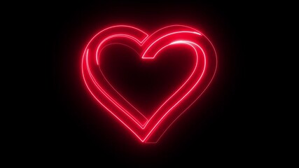 Neon heart icon animation, color flicker. Glowing neon love icon, looped color blink animation. Romantic heart, love symbol, fluorescent, fly, geometric, glowing, glowing love, 