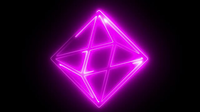 Hexagon shape animate with blue neon glow effect footage on black background. 4k video. glowing, graphic, 