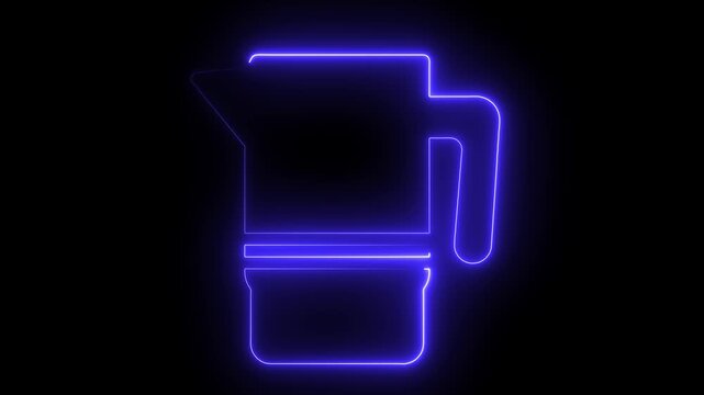 Neon cooking pot icon animated on black background. 4k video concept. background, black, bright, cooking, cookware, concept, digital, display, electric, fluorescent, 