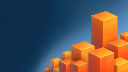Obraz premium Abstract 3D orange cubes on a blue gradient background representing growth, success, and business development in a modern graphic design concept