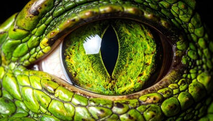 Fototapeta premium Intense emerald reptilian eye macro shot revealing scaly skin texture