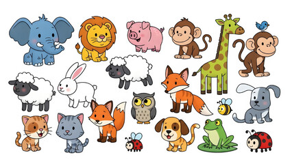 Obraz premium Collection of cartoon animals isolated on transparent background