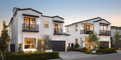 Modern Suburban Homes at Golden Hour 