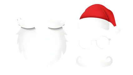 Santa claus facial hair and accessories isolated on transparent background