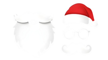 Santa claus facial hair and accessories isolated on transparent background