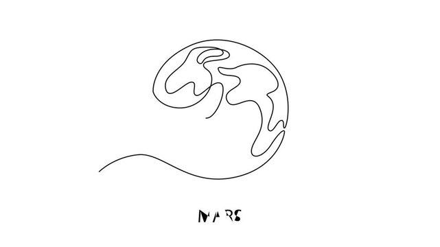 Mars. Moon, Star, Sun  and planet concept. Single line draw design. Full length animation illustration. High quality 4k footage