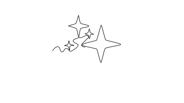 stars twinkle. Moon, Star, Sun  and planet concept. Single line draw design. Full length animation illustration. High quality 4k footage
