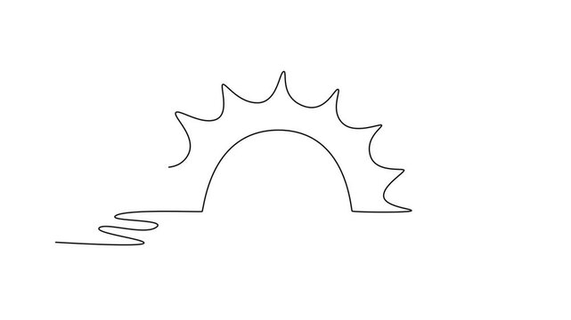 sunset. Moon, Star, Sun  and planet concept. Single line draw design. Full length animation illustration. High quality 4k footage