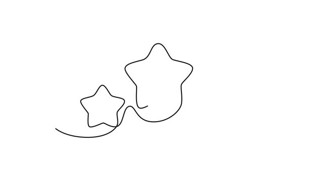 three cute star. Moon, Star, Sun  and planet concept. Single line draw design. Full length animation illustration. High quality 4k footage