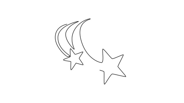 Three falling star. Moon, Star, Sun  and planet concept. Single line draw design. Full length animation illustration. High quality 4k footage