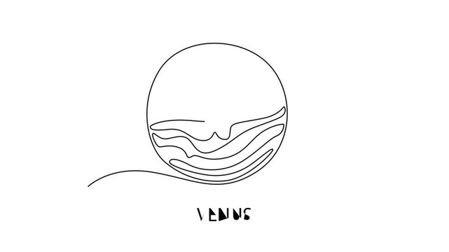 Venus. Moon, Star, Sun  and planet concept. Single line draw design. Full length animation illustration. High quality 4k footage
