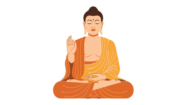 Buddha statue in meditative pose with raised hand.