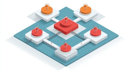 Abstract network diagram with interconnected nodes representing data flow, communication, and system architecture in a modern digital environment