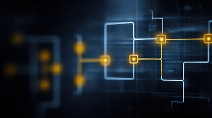 Abstract digital technology connections with glowing nodes on a dark background, representing modern networking and data flow concepts