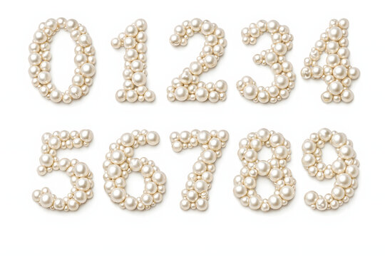 Pearl Numbers: An elegant collection of numbers, each meticulously crafted from lustrous pearls, creating a timeless visual narrative. 