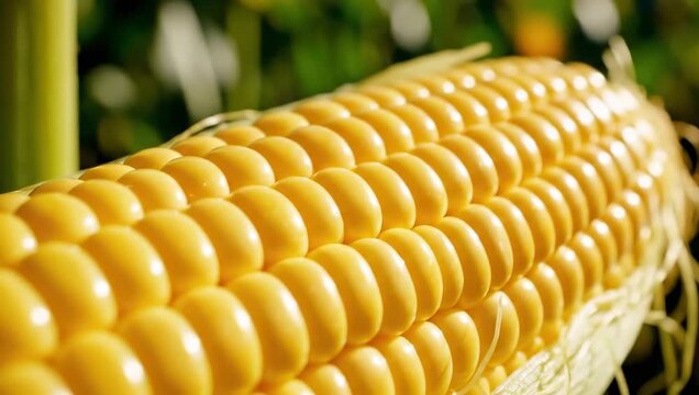 Golden Corn Cob Close-Up - A Harvest of Sweetness and Sunshine.