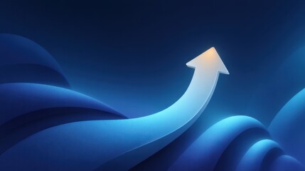 Abstract illustration of an upward arrow over gentle blue waves, representing progress, growth, and positive direction in design and creativity.