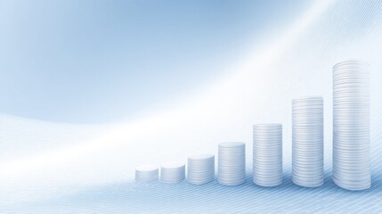 Financial Growth Chart with Stacked Coins Illustrating Positive Trend in Investments and Economic Prosperity Against a Soft Blue Background