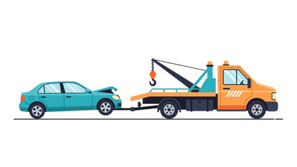 Naklejka premium Tow Truck Assistance - Transporting a Damaged Car for Repairs.