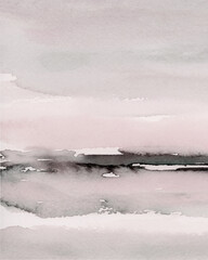 Dusty Rose and Charcoal Grey Vertical Abstract Watercolor Landscape Hand Painted