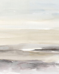 Sand and Deep Charcoal Vertical Abstract Watercolor Landscape Hand Painted