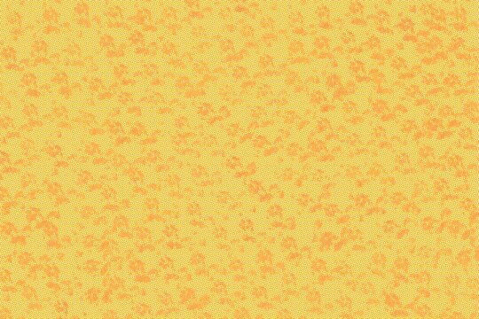 Retro Yellow Halftone Floral Pattern Background with Orange Pop Art Dots, a vibrant yellow and orange abstract background featuring a halftone dot pattern and stylized floral shapes.