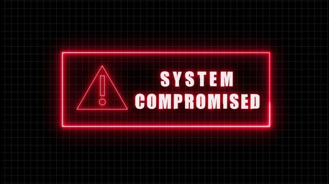 A cybersecurity alert screen showing System compromised warning with red interface, breach detected icon, and urgent visual UI.or business risk warning concept background... 